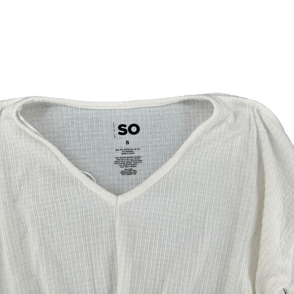 SO Basic Lightweight White T-Shirt Top Knotted Front Ribbed Small Balletcore S - Picture 4 of 5